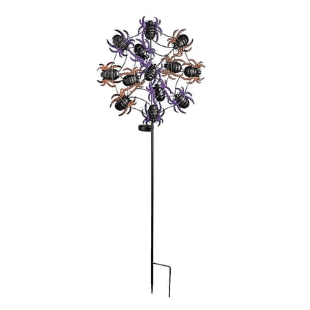 44"H Light Movement Solar Garden Stake, Purple Spider Web