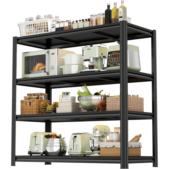 44"H Metal Garage Shelving Units,4 Tier Heavy Duty Shelving Unit,2200 Lbs,Adjustable Storage Shelf Rack,Dual-Column Utility Steel Storage Shelves for Kitchen Pantry Basement Bathroom Office 32"W*12"D