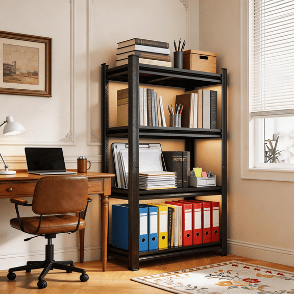 44" H x 36"W Metal Garage Shelving Unit, 4-Tier Heavy Duty Garage Storage Shelves, 2400 lbs Adjustable Industrial Shelving, Standing Shelf Units for Warehouse, Kitchen, Basement, Double-Layer Columns