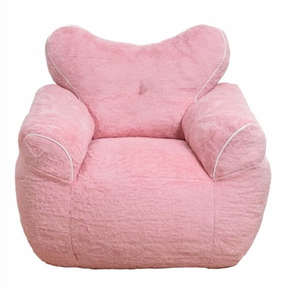 44" Heart‑Back High‑Density‑Foam Lazy Sofa Chair, Cloud Floor Beanbag With Faux‑Fur, Lazy Couch for apartment dorm space, Pink