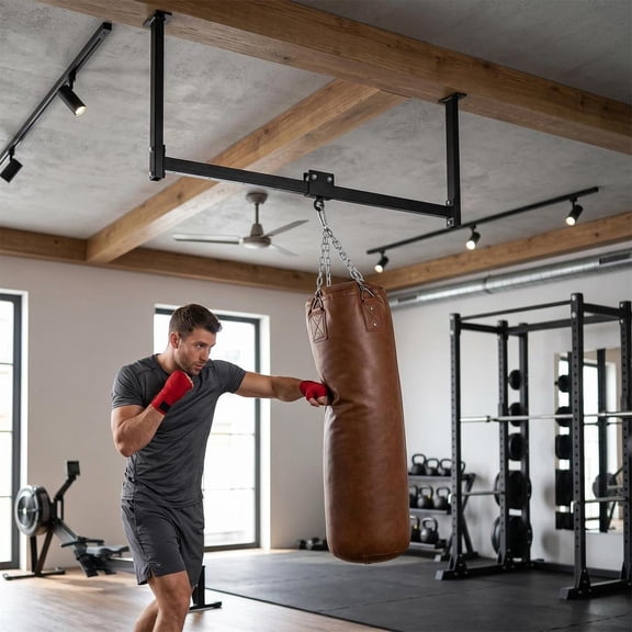 44" Heavy Bag Ceiling Mount with Roller Slide, Wall Ceiling Mount Punching Bag Hanger Bracket, 300 LBS Capacity Carbon Steel Track for MMA Kickboxing Garage(No Bag)