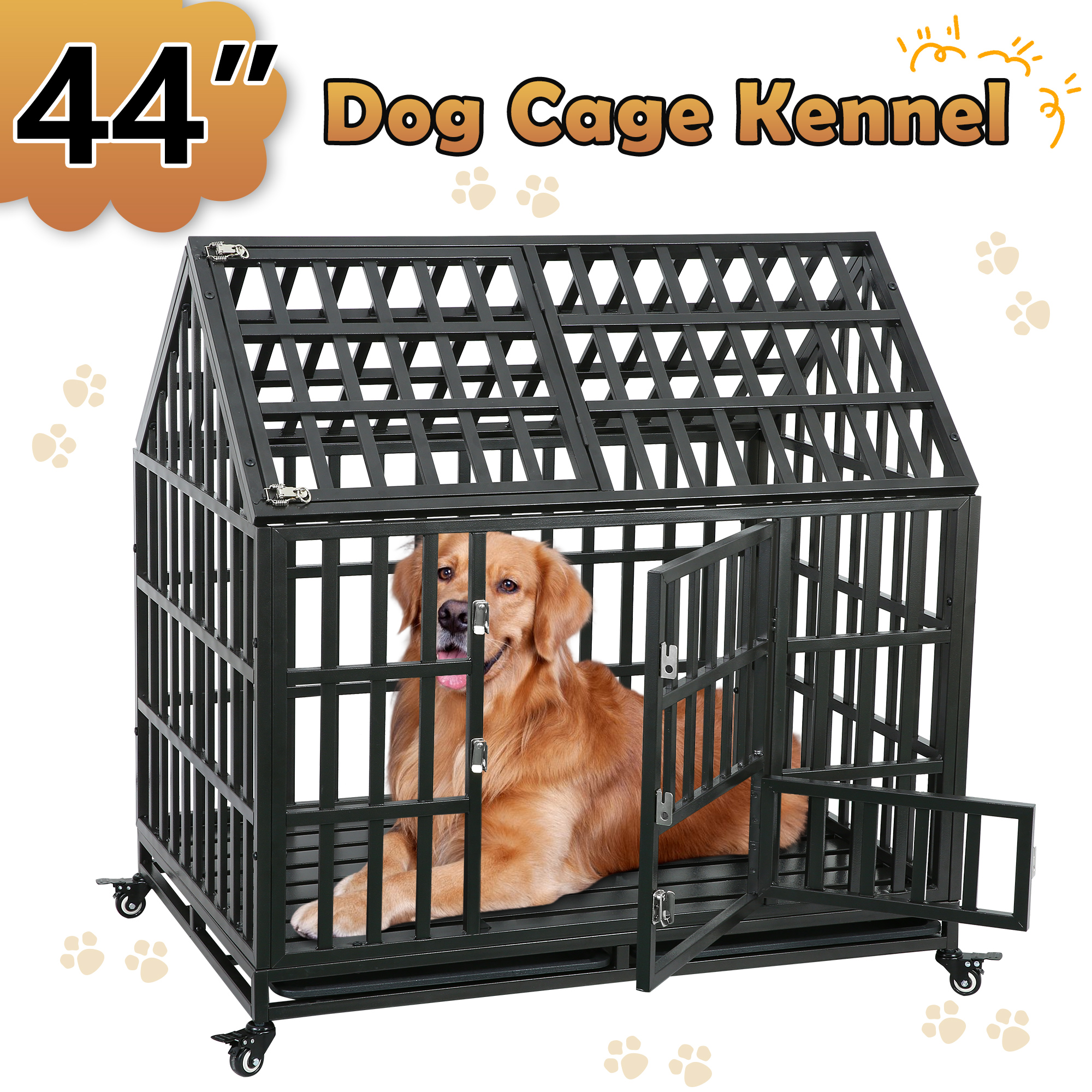 44" Heavy Duty Dog Crate, Large Dog Cage Strong Metal Pet Dog Kennels