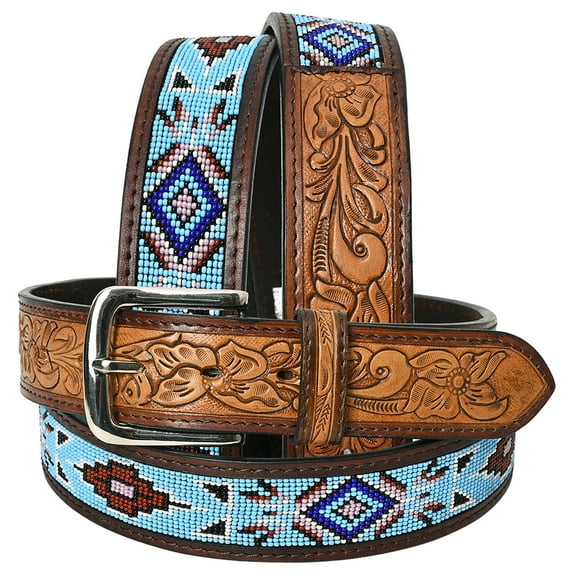 44 In Hilason Western Style Beautifully Hand Crafted In Genuine Leather Belt With Inlaid Bead Work