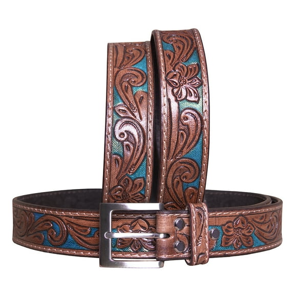 HILASON Western Genuine Leather Belt for Men Women Cowboy Cowgirl Handmade Unisex Full Grain Heavy Duty Floral Tooled Belt