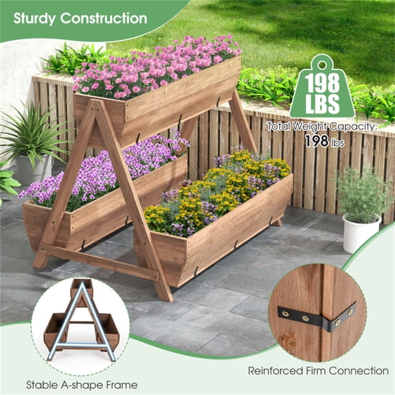 44 Inch 3 Tier Wooden Raised Garden Bed Elevated Planter Box Stand Natural Fir Wood Vertical Gardening for Flowers Herbs Vegetables Fruits Backyard Patio Balcony Deck Brown 44L x 36W x 35H In