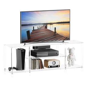 44 Inch Acrylic TV Stand - 3-Tier Clear TV Console Table with Open Storage Shelves, Entertainment Center for Living Room, Bedroom - 43.9'' L x 11.8'' W x 16.5'' H