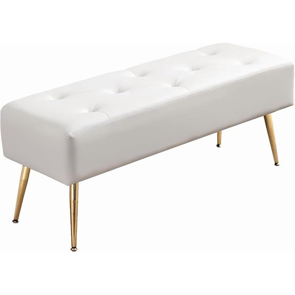 44 Inch Bedroom Ottoman Bench, Black Upholstered End of Bed Bench with Gold Legs for Living Room Bedroom Dinning Room Entryway, Black