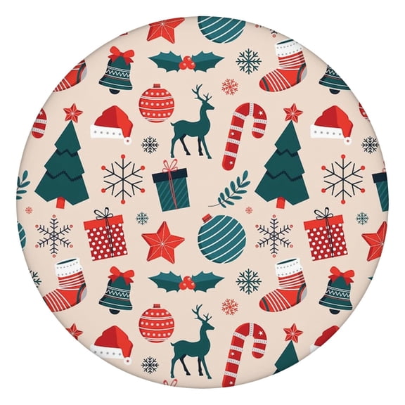 44-Inch Circular Christmas Tablecover with Elastic Trim, Provides a Secure Fit for Various Holiday Occasions