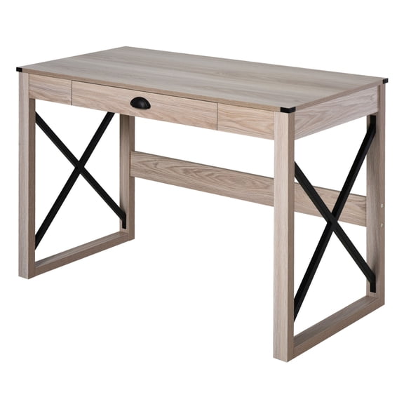44 Inch Computer Desk, Rustic Office Desk with Drawer, Farmhouse Writing Table, X-Frame Workstation for Home Office