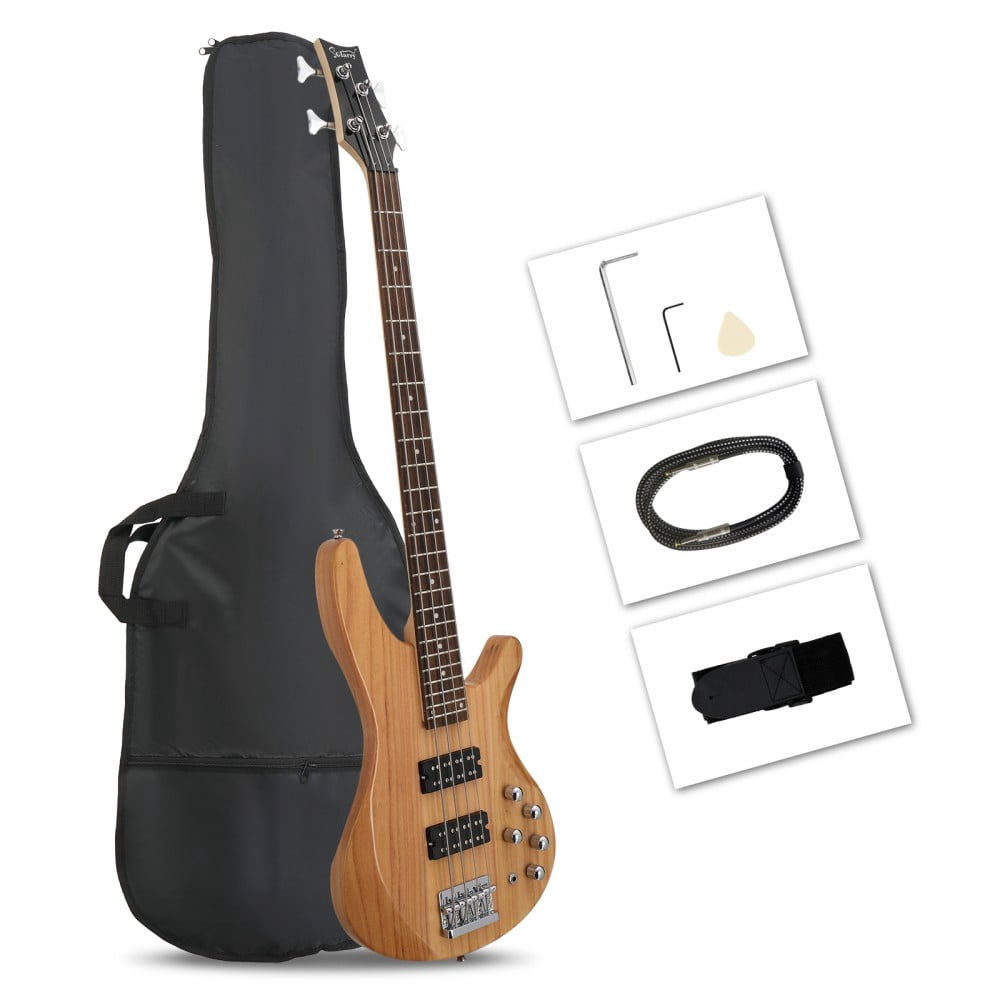 44 Inch Electric Bass Guitar 5 String with H-H Pickup, Laurel Wood Fingerboard, Wrench Tool, Strap and Bag (Natural)