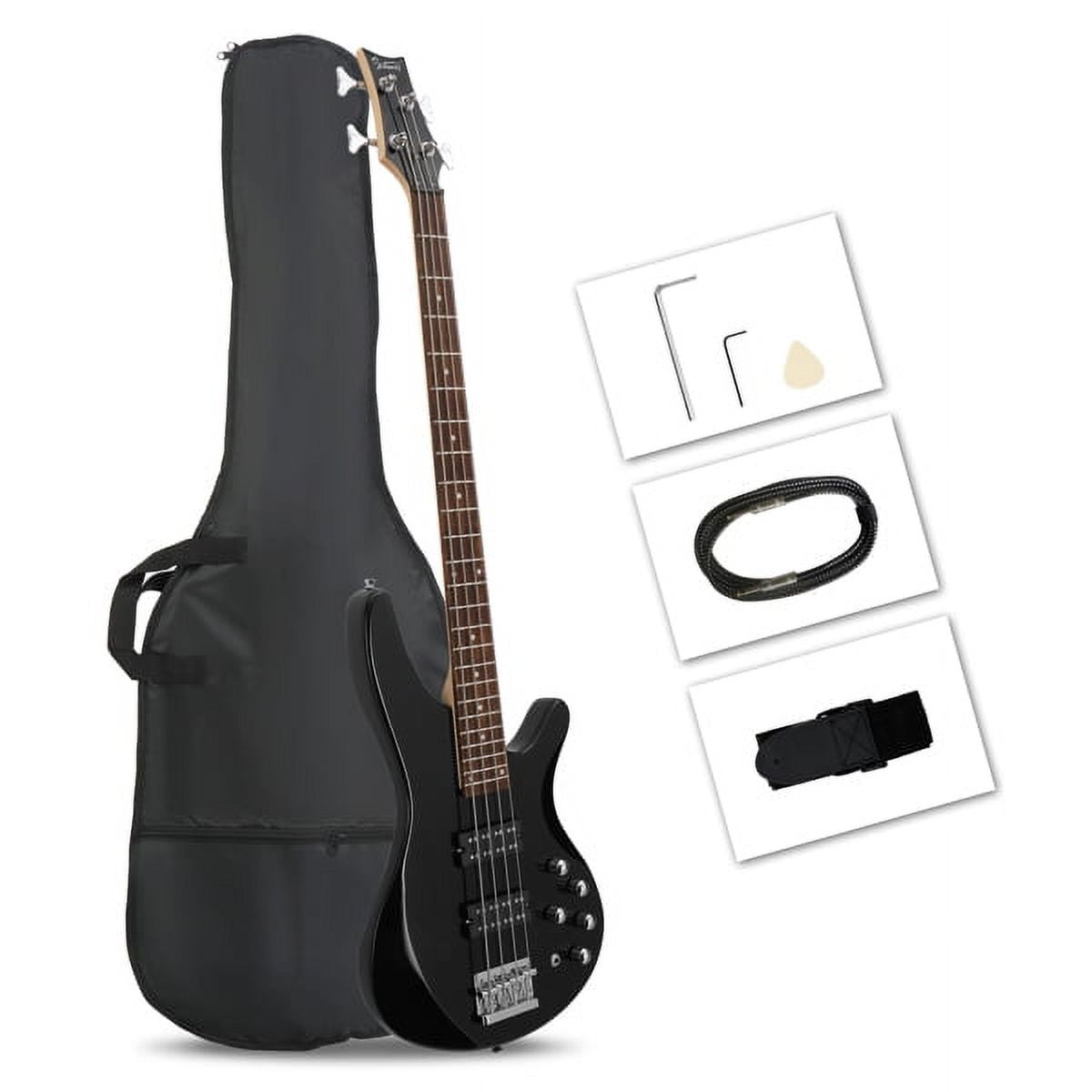 44 Inch GIB 4 String H-H Pickup Laurel Wood Fingerboard Bass Guitar with Bag and other Accessories Black