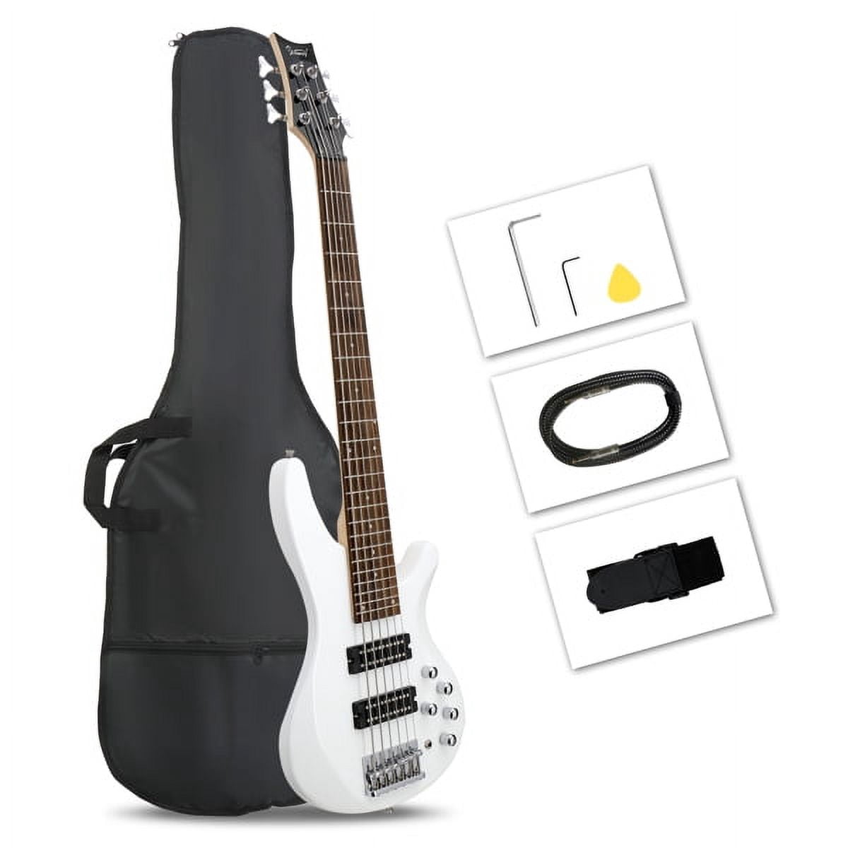 44 Inch GIB 6 String H-H Pickup Laurel Wood Fingerboard Bass Guitar with Bag and other Accessories White