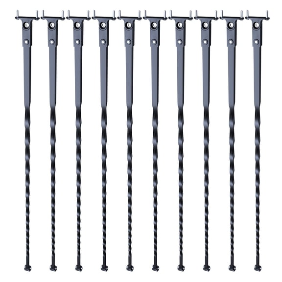 44 Inch Galvanized Steel Staircase Balusters 10 Pack Hollow Twist Design Satin Black Finish with Shoes and Screws