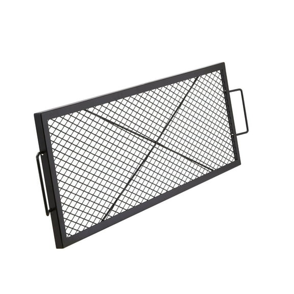 44-Inch Heavy Duty Steel Campfire Grill Grate, Rectangle BBQ Cooking Grid with Handle & X Wire Support, Portable Outdoor Fire Pit Grill for Camping, Picnics, and Gatherings Black