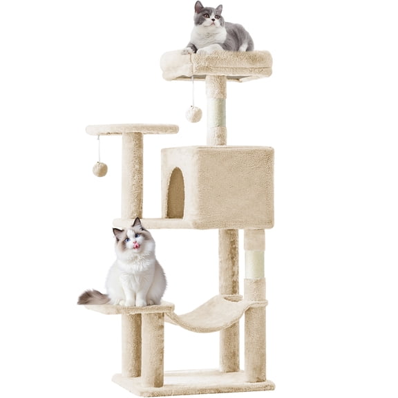 44 Inch Indoor Cat Tree Tower, Multi-Level Cat Condo Furniture with Scratching Post, Hammock & Cave, Anti-Tilt Stable, Easy Assembly, Pet Play House for Kittens & Cats