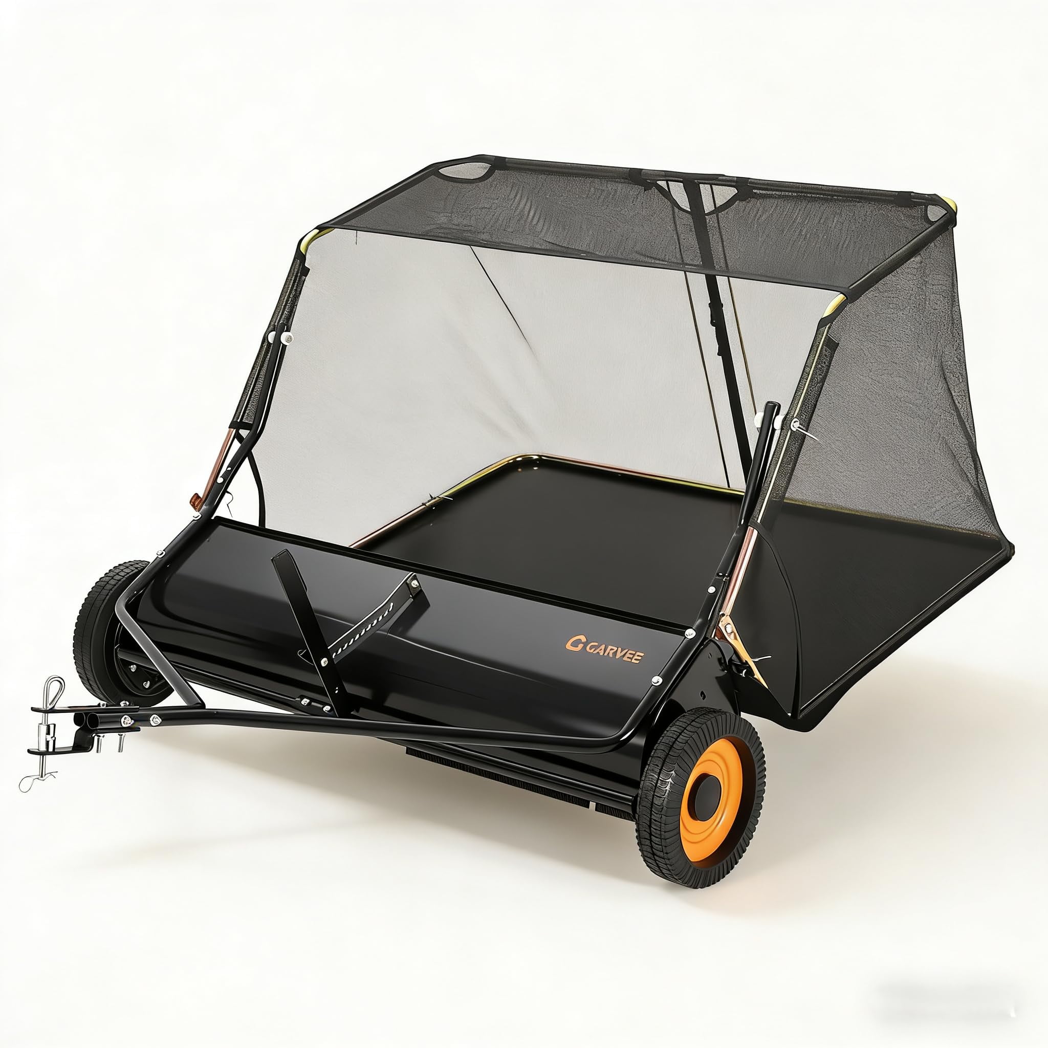 44 Inch Lawn Sweeper Tow Behind, 26 cu. ft Large Hopper Grass Sweeper Tow Behind, Heavy Duty Leaf & Grass Collector, Adjustable Brush Height Lever and Dumping Rope, Pull Behind Sweeper for Yard
