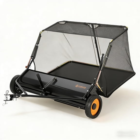 44 Inch Lawn Sweeper Tow Behind, 26 cu. ft Large Hopper Grass Sweeper Tow Behind, Heavy Duty Leaf & Grass Collector, Adjustable Brush Height Lever and Dumping Rope, Pull Behind Sweeper for Yard