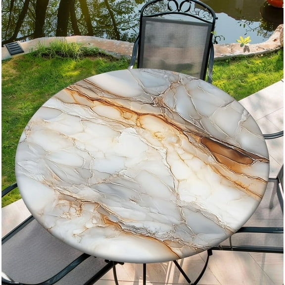 44 Inch Marble Round Tablecloth Elastic Tablecloths Fitted Indoor Outdoor Round Table Cover Washable Reusable Tablecover for Kitchen Picnic Party
