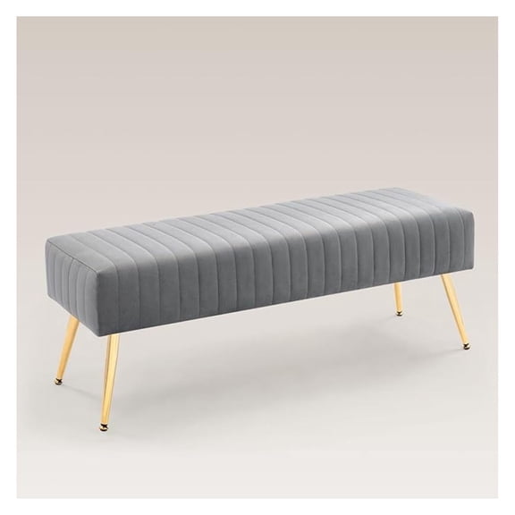44 Inch Ottoman, Gray Upholstered Bench, Modern Footrest Stool for Living Room Bedroom