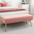 44 Inch Pink Velvet Ottoman Bench, Modern Upholstered Bedroom Benches ...