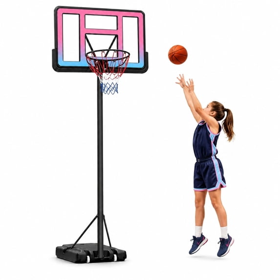 44-Inch Portable Basketball Hoop, SHINPT 4.8-10 ft Adjustable Height Basketball Hoop with PC Backboard, Wheels and Fillable Base, Suitable for Kids, Teens and Adults, Indoor/Outdoor Play, Pink