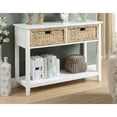 thumbnail image 1 of 44 Inch Retro Console Table with 2 Storage Drawers and Bottom Open Shelf, Solid Wood Rectangular Side Table Storage Cabinets with Large Tabletop Space and Wooden Legs for Entry Way Living Room, White, 1 of 5