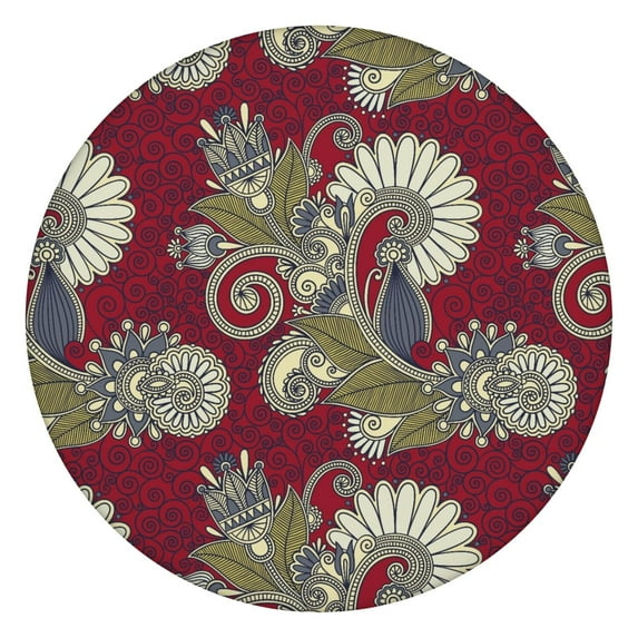 44 Inch Round Tablecloth with Elastic Edge, Waterproof Oxford Fabric, Paisley Design, Durable and Wipe Clean for Indoor or Outdoor