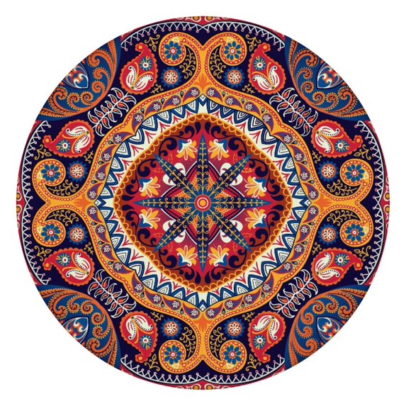 44 Inch Round Tablecloth with Elastic Edge, Waterproof Oxford Fabric, Paisley Design, Durable and Wipe Clean for Indoor or Patio