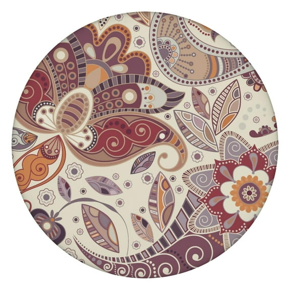 44 Inch Round Tablecloth with Elastic Edge, Waterproof Oxford Fabric, Paisley Design, Fitted for Indoor or Outdoor Use