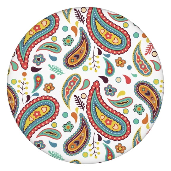 44 Inch Round Tablecloth with Elastic Edge, Waterproof Oxford Fabric, Paisley Print, Fitted and Easy to Clean for Indoor or Outdoor