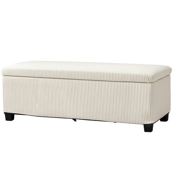 44-Inch Storage Ottoman with Lid and Legs, Corduroy End-of-Bed Bench for Living Room, Bedroom, or Entryway, Spacious 22.2-Gallon Hidden Storage, Beige
