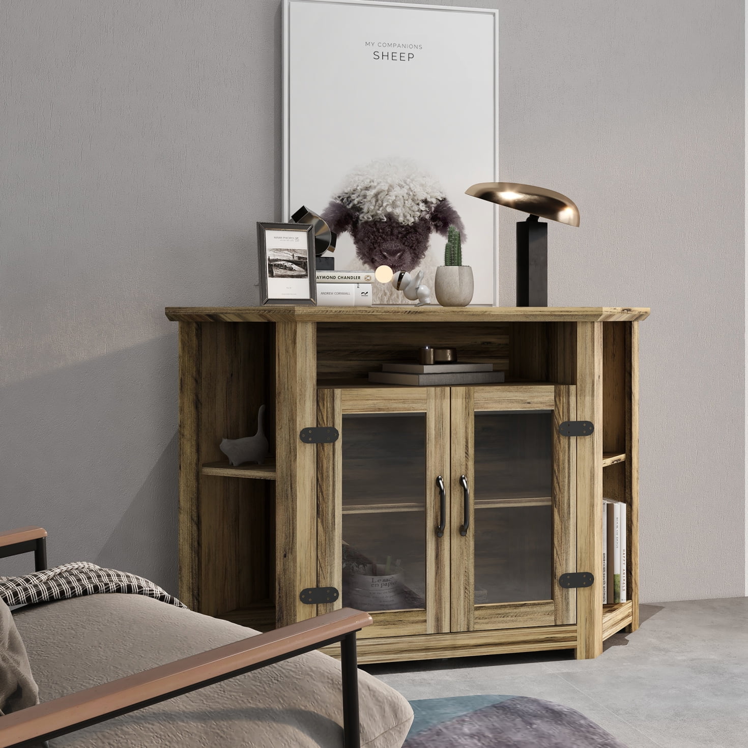 44 Inch TV Stand,Modern Farmhouse Wood Entertainment Center, TV Console