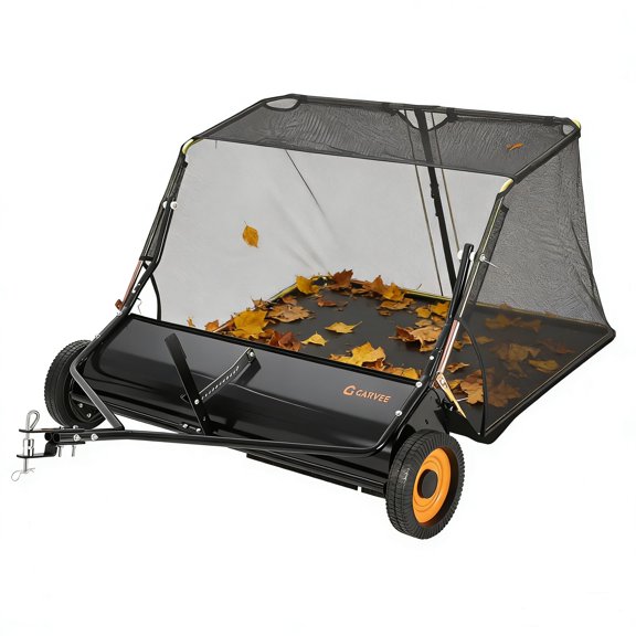 44 Inch Tow Behind Lawn Sweeper, 26 cu. ft. Large Pull Behind Grass Sweeper, Adjustable Sweeping Height, with Dumping Rope Design, for Yard, Lawn, Farm