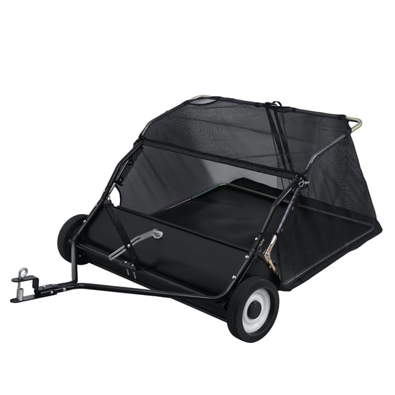 44-Inch Tow Behind Lawn Sweeper, Adjustable Height Leaf Grass Collector, Heavy Duty Yard Sweeper with 25 Cubic Ft Hopper & Dump Rope for Tractors