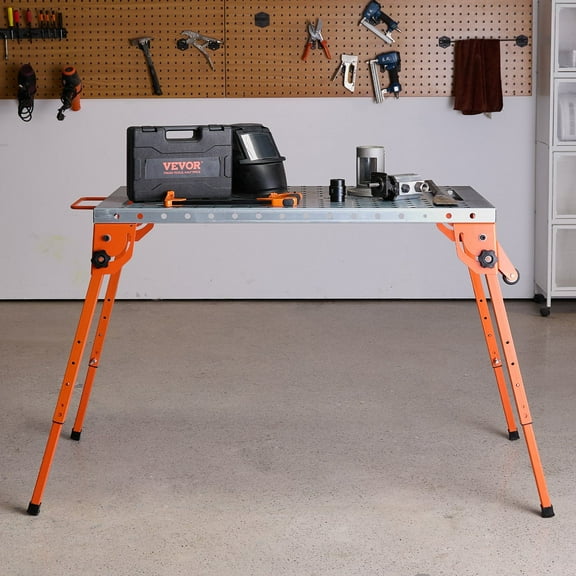 44 Inch x 21 Inch Welding Table 500 Pound Weight Capacity Folding Workbench 4-Level Adjustable Height for Professional Use