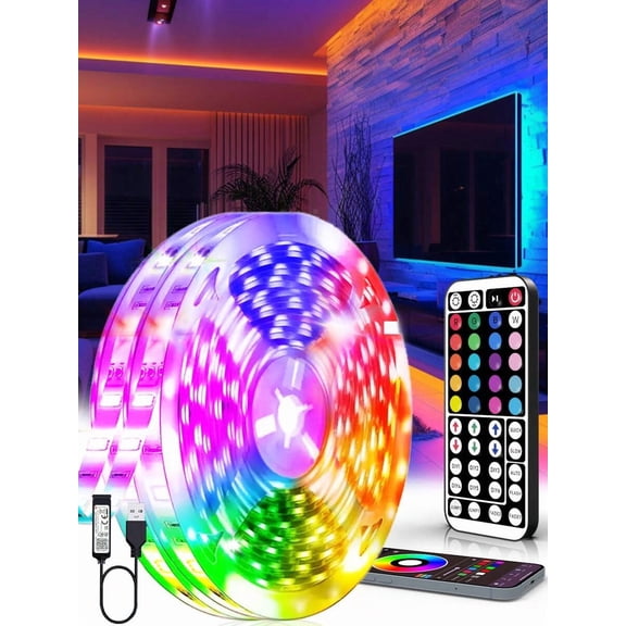 44-Key Remote & App Controlled 16ft-100ft LED Strip Lights, Music Sync Color Changing, Adjustable Brightness & Timer, for Bedroom Living Room TV Backlight Party Decor Christmas Gifts