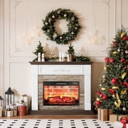 44"L Fireplace Mantel with 23" Electric Fireplace, Wooden Free Standing Fireplace, with Remote Control, Adjustable LED Flame