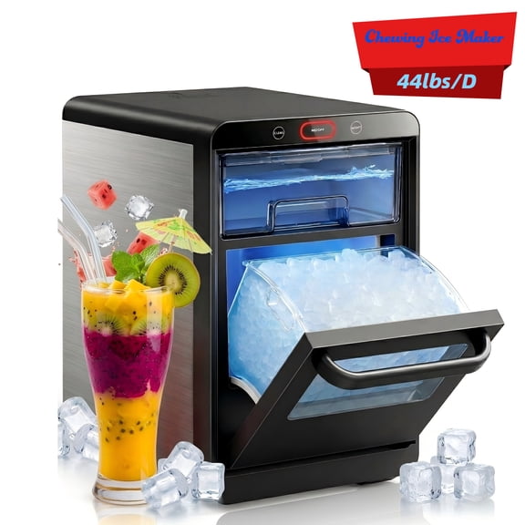 44 Lbs Per Day Nugget Ice Maker Countertop - Multifunctional Pebble Ice Machine, Pellet Ice, for Home, Kitchen, Office, RV, Camping & Outdoor Use Stainless Steel