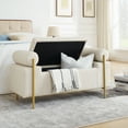 thumbnail image 1 of 44" Linen Storage Bench with Cylindrical Arms, Upholstered Entryway Bench with Padded Seat, Luxurious End of Bed Bench, Shoe Changing Stool with Gold Metal Legs, for Hallway Living Room Bedroom, 1 of 9