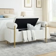 thumbnail image 1 of 44" Linen Storage Bench with Cylindrical Arms, Upholstered Entryway Bench with Padded Seat, Luxurious End of Bed Bench, Shoe Changing Stool with Gold Metal Legs, for Hallway Living Room Bedroom, 1 of 9