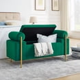 thumbnail image 1 of 44" Linen Storage Bench with Cylindrical Arms, Upholstered Entryway Bench with Padded Seat, Luxurious End of Bed Bench, Shoe Changing Stool with Gold Metal Legs, for Hallway Living Room Bedroom, 1 of 9