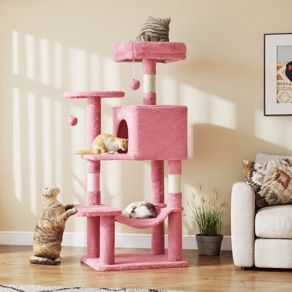44" Multi-Level Cat Tree Tower with Sisal Scratching Post, Indoor Cat Climbing Tower with Ladder & Plush Toys for Rest & Play