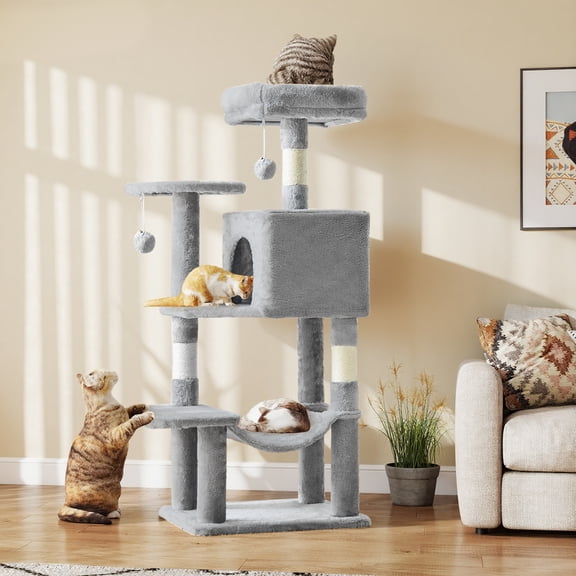 44" Multi-Level Cat Tree Tower with Sisal Scratching Post, Indoor Cat Climbing Tower with Ladder & Plush Toys for Rest & Play