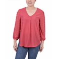 thumbnail image 1 of $44 Ny Collection Petite V-Neck Blouse With 3/4 Jacquard Chiffon Sleeves Purple, 1 of 1