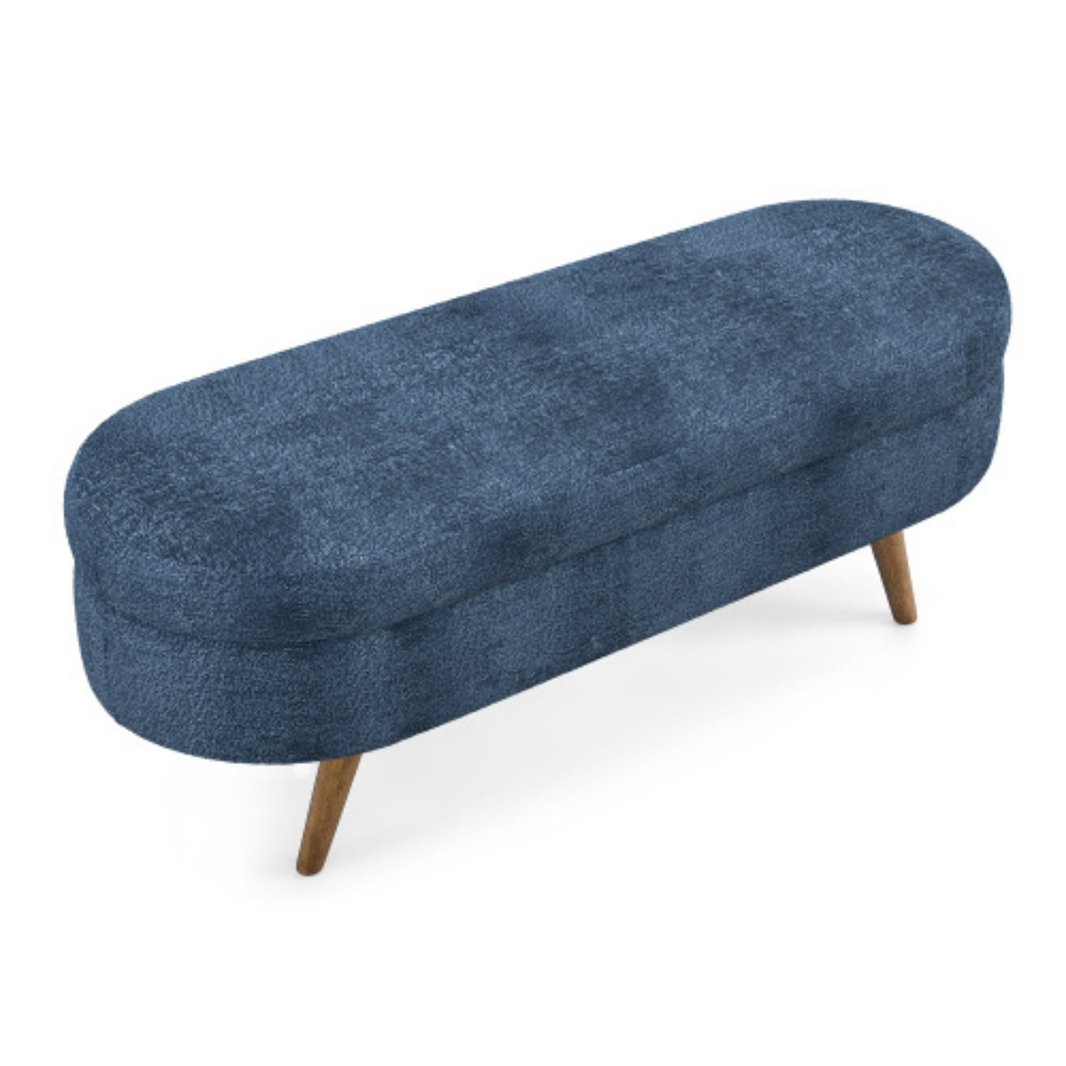 44" Oval Storage Ottoman Bench with Hidden Storage, Upholstered Fabric Ottoman Bench with Rubber Wood Legs for Bedroom, Entryway, Living Room, Dark Blue