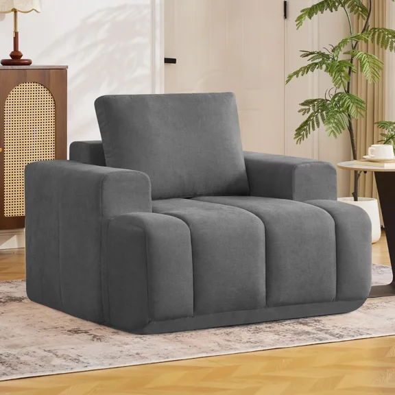 44" Oversized Boneless Accent Chair, Wide Memory Foam Single Sofa Chair with Pillow, Comfy Frameless Armchair for Living Room, Bedroom & Small Spaces, No Assembly Required, Dark Grey