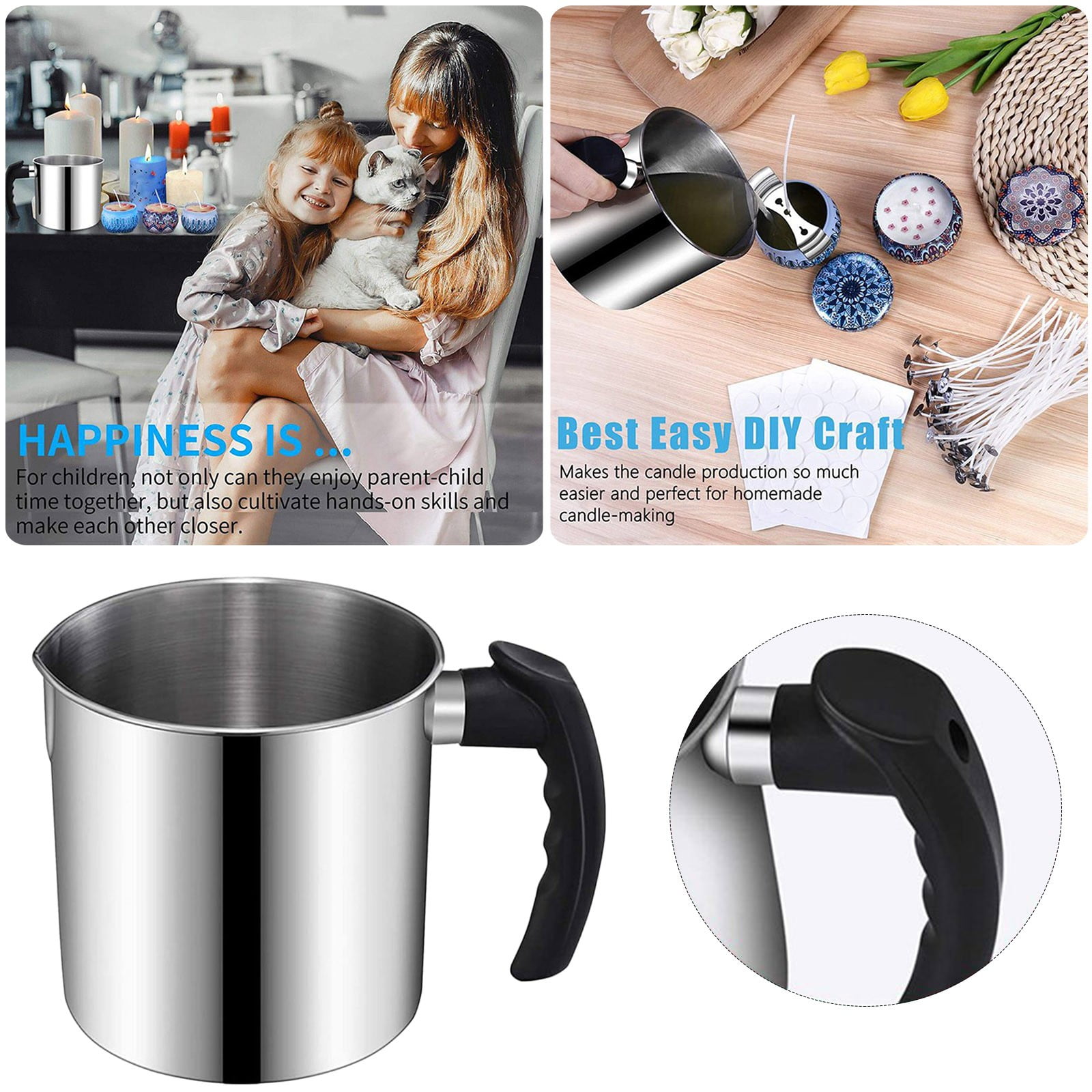 44 Oz Wide Mouth Large Diameter Wax Melting Pot Heat Handle 1.3 Liter