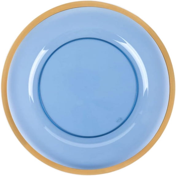 (44 PACK) EcoQuality 13" inch Round Blue Plastic Charger Plates with Gold Rim - China Like Party Plates, Heavy Duty Large Disposable Dinner Plates, Reusable Salad Plate, Wedding, Catering, Events