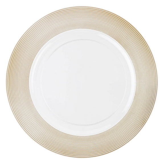 (44 PACK) EcoQuality 13" inch Round Charger Clear Plastic Plates with Rope Textured Gold Rim - China Like Party Plates, Heavy Duty Large Disposable Dinner Salad Plate Weddings, Serveware