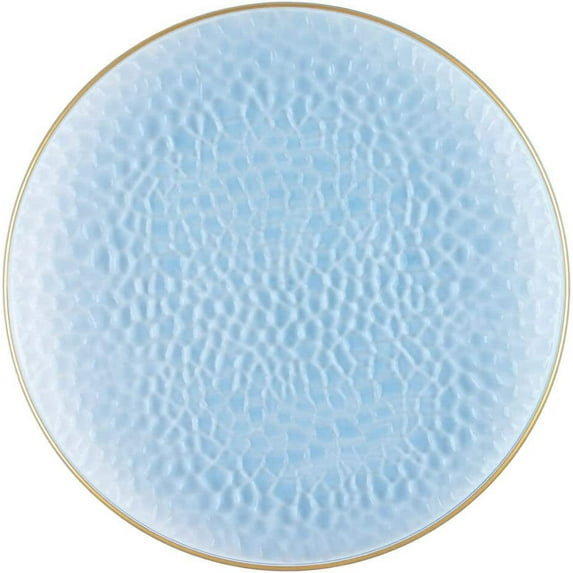 (44 PACK) EcoQuality 13" inch Round Charger Hammered Translucent Blue Plastic Plates with Gold Rim - China Like Party Plates, Heavy Duty Large Disposable Dinner Salad Plate Weddings, Serveware